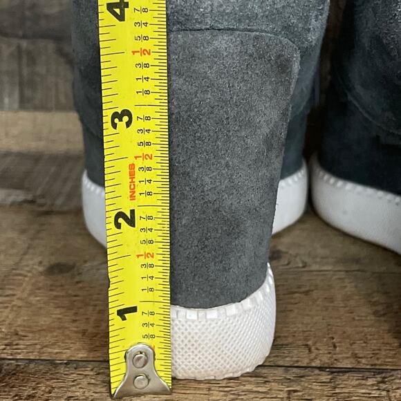 See By Chloe Lea Wedge Booties Gray Suede Sherpa Ankle Boots Booties Size 38 8 - Picture 9 of 11